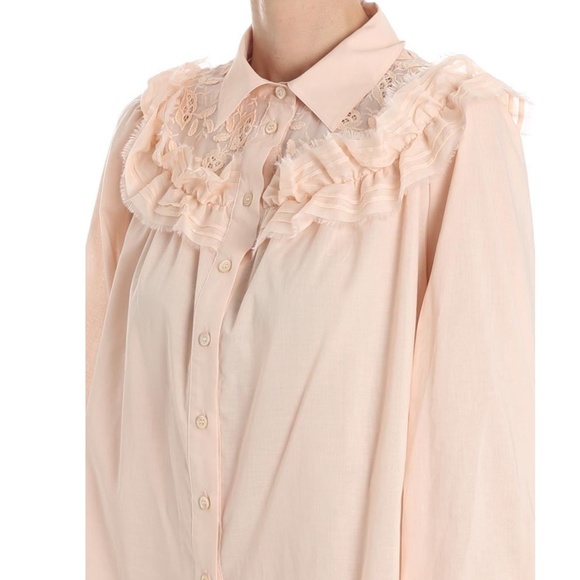 See by Chloe COTTON VOILE BLOUSE WITH LACE IN PINK - Picture 5 of 8